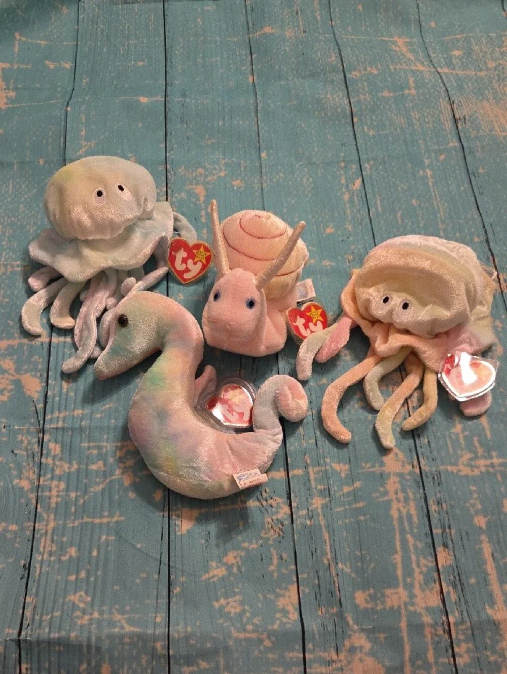 Ty Ocean Set - Goochy (2), Neon, & Swirly Beanie Babies